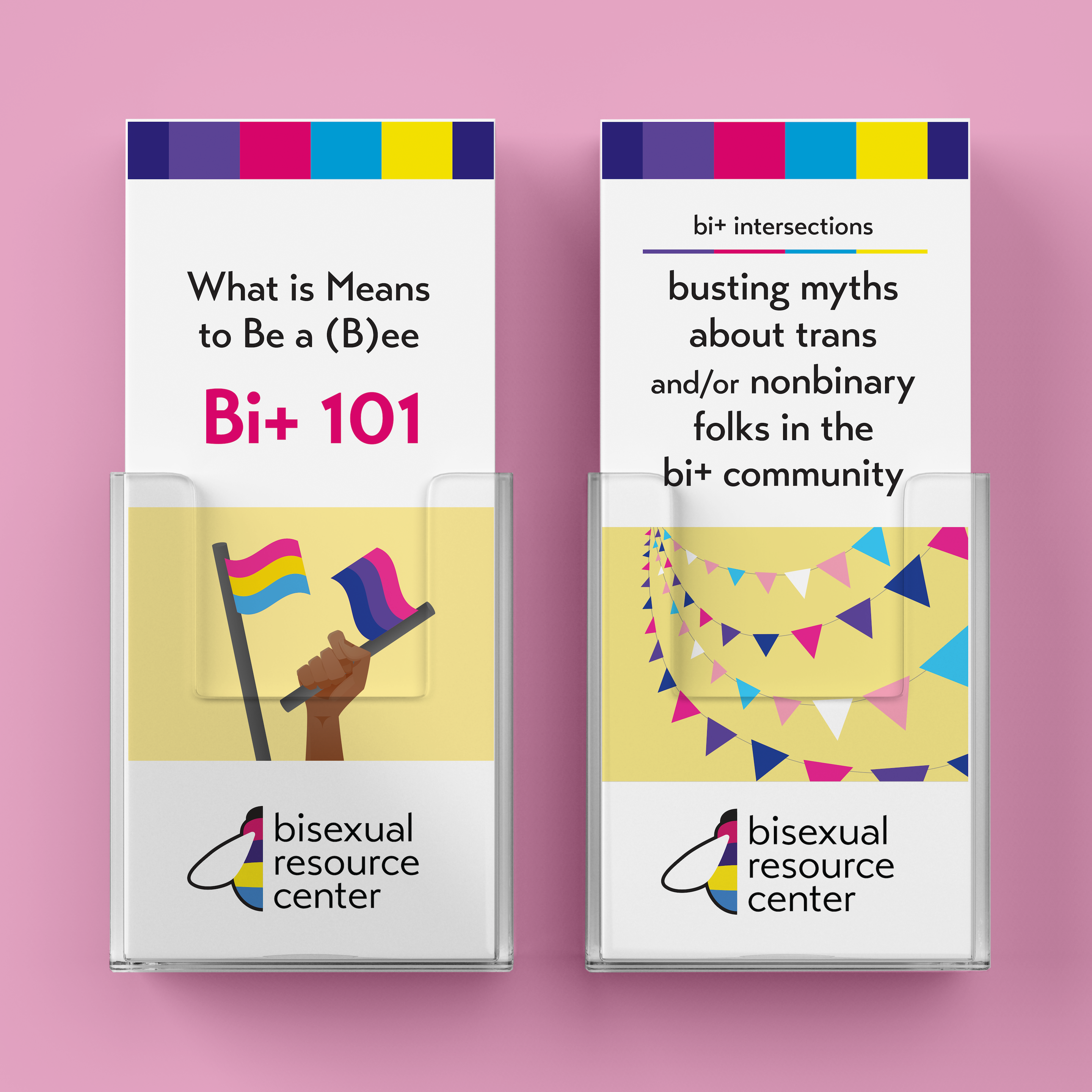 Two bi brochures in plastic display racks