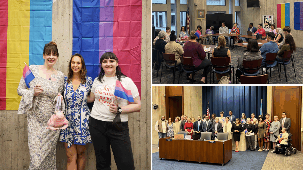 collage of bi+ joy at city hall